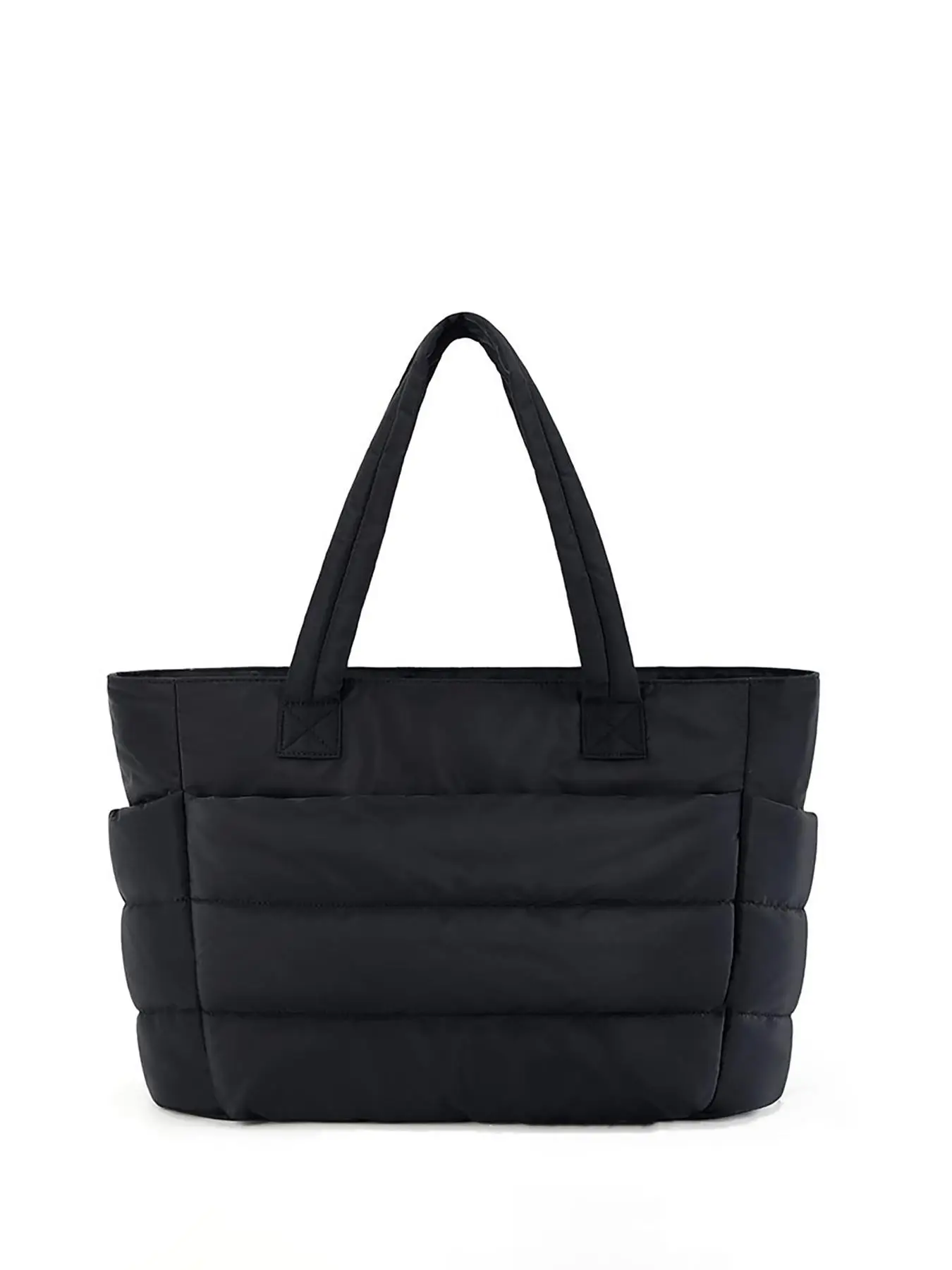 Women's Solid Color Quilted Puffer Tote Bag, Large Capacity Shoulder Bag for Travel Work, Casual Trendy Versatile High-quality Daily Commuting Bag, Bl