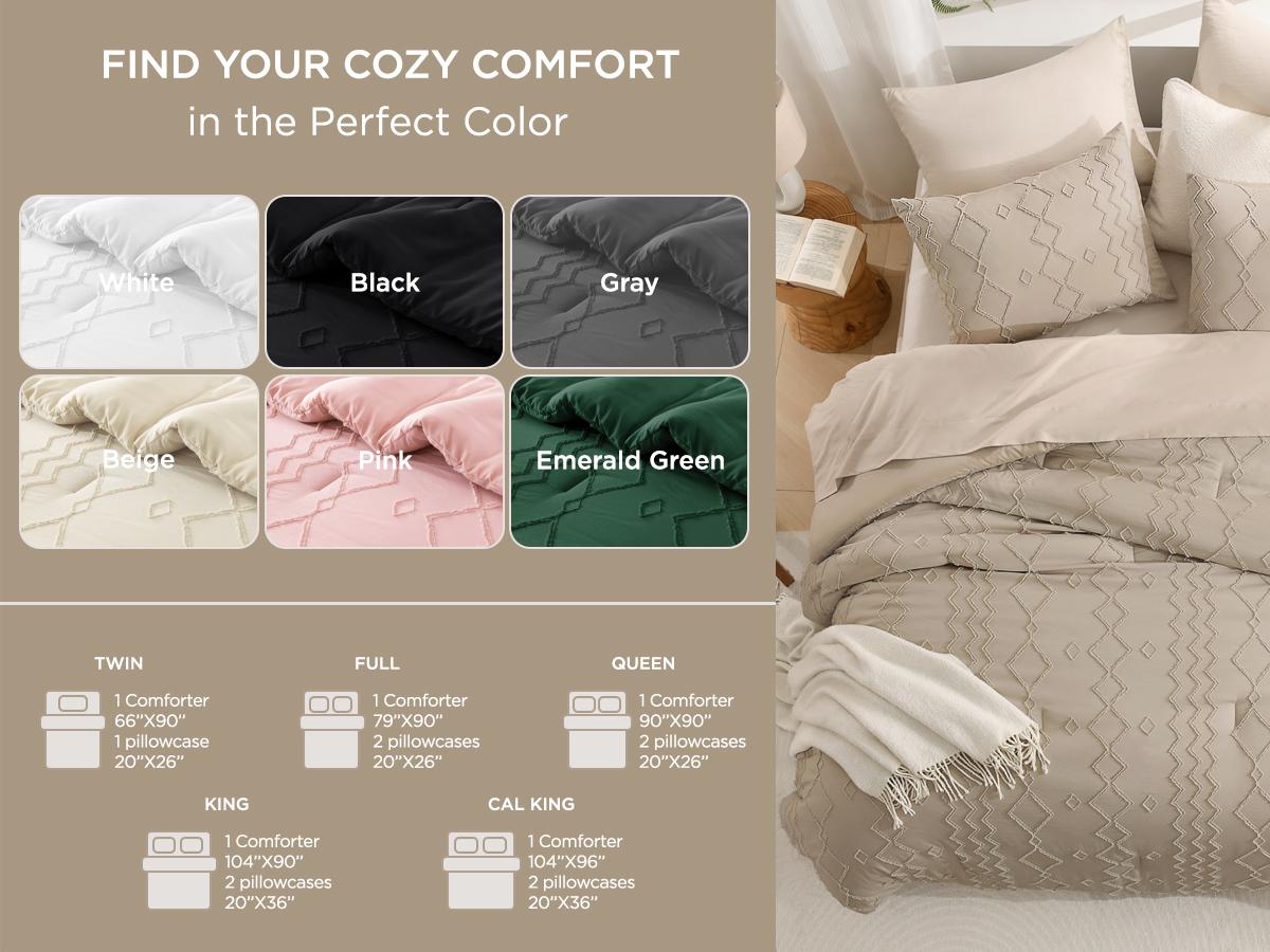 Andency Boho Queen/King Comforter Set 3 Pieces  Decorative Bedding Set Farmhouse Shabby Chic Embroidery Bedding GentleSoft Breathable for All Seasons Gifts