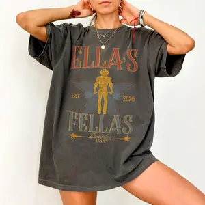 Vintage Western Graphic T-Shirt  "Ellas Fellas" Retro Cowboy Aesthetic | Acid Wash Oversized Tee | Coastal Cowgirl Style Top for Women