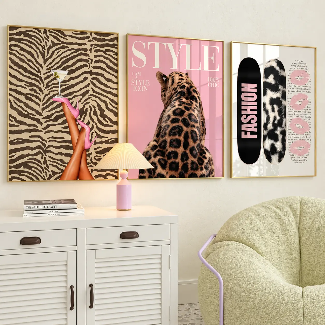 Leopard Pink Posters Set of 3 Zebra Skateboard Y2K Wall Art Dorm Gift Cheetah Aesthetic Wall Art Print  Coquette Maximalist