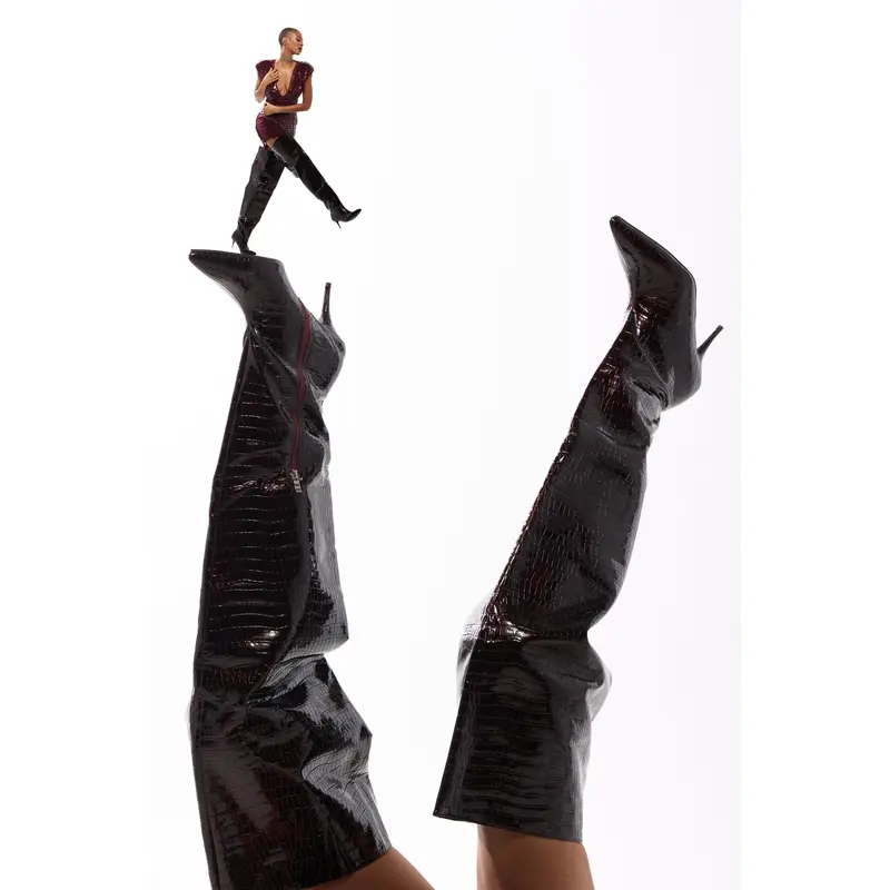 AZALEA WANG HALINA BURGUNDY CROC STILETTO BOOT