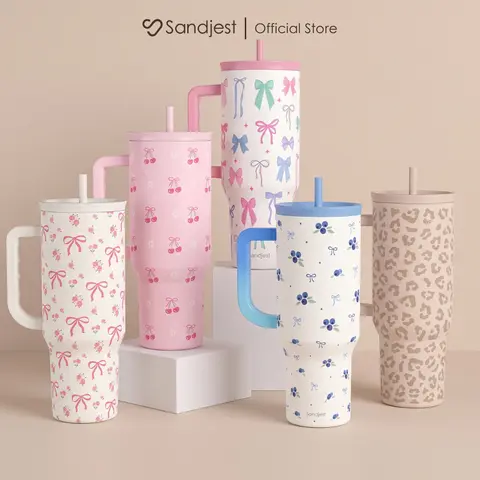 SANDJEST 40oz Aesthetic Insulated Tumbler with Lid and Straw, Iced Coffee Cup Reusable Stainless Steel Travel Mug, Easy-Cleaning, Cup Holder Friendly, Silicone Base, Best Gift for Birthday Thanksgiving Christmas Fall #falldealsforyou