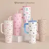 SANDJEST 40oz Aesthetic Insulated Tumbler with Lid and Straw, Iced Coffee Cup Reusable Stainless Steel Travel Mug, Easy-Cleaning, Cup Holder Friendly, Silicone Base, Best Gift for Birthday Thanksgiving Christmas Fall #falldealsforyou