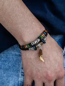 Vintage Ivory Shaped Charm & Beads Decor Braid Design Bracelet, Fashion Adjustable Bracelet for Men & Women, Trendy All-match & Exquisite Jewelry for Gift, Trendy Jewellery Accessories, Stackable Bracelet