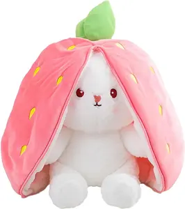 Reversible Bunny Stuffed Animal Valentines Rabbit Cuddle Stuffed Bunny Transformed Rabbit Plush with Zipper 8" Easter Bunny Plushies Gifts for Baby Boys Girls Kids