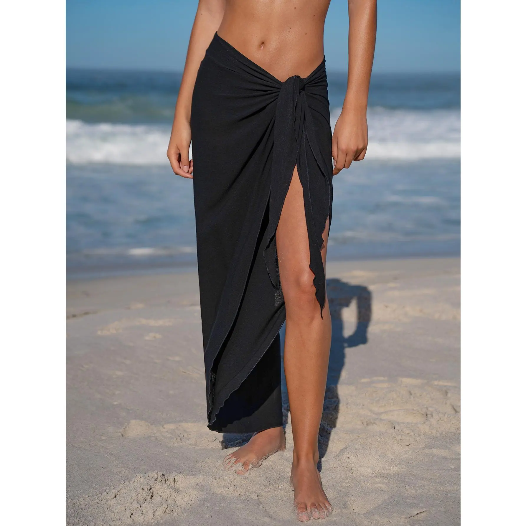 BERLOOK Women's Plain Rayon Wrap Skirt - Minimalist Mid-Waist Midi Sports Cover Up for Beach Surfwear, Bikini Cover Ups, Solid, Beach Wrap Cover Ups