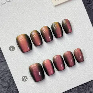[Cat-eyes] Handmade Press on Nails, Fake Nails with Nail tool kit with Jelly Stickers, Reusable, Durable