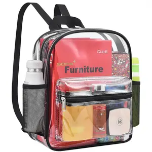 Clear Backpack for Stadium Events, 12x11x4.5 Inch Small Clear Backpack for Concert Festival Sports Outdoor - Black