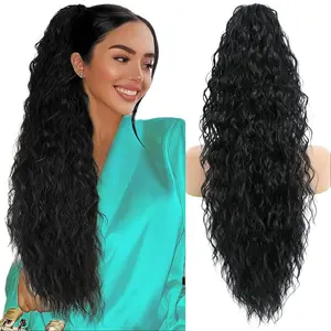 Claw Clip Ponytail Extension Long Wavy Synthetic Hair Fluffy Body Wave Drawstring Natural Curly Hairpiece for Women Daily Party Use