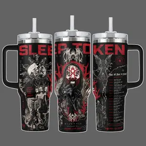 Sleep Token Take Me Back To Eden Stainless Steel Insulated Tumbler Cup, 20oz/40oz with Straw Lid Included, 40oz Handle Option, Full Wrap Metalcore Rock Band Music Design, Gift for Sleep Token Fans