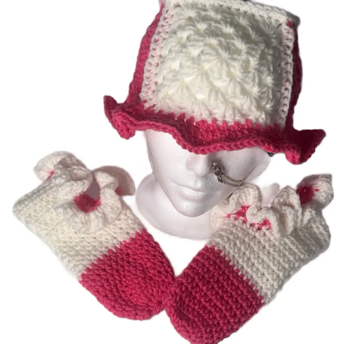 Crochet Bucket Hat and Crochet Socks with Ruffles - Custom Color Design, Casual Accessory for All Weather
