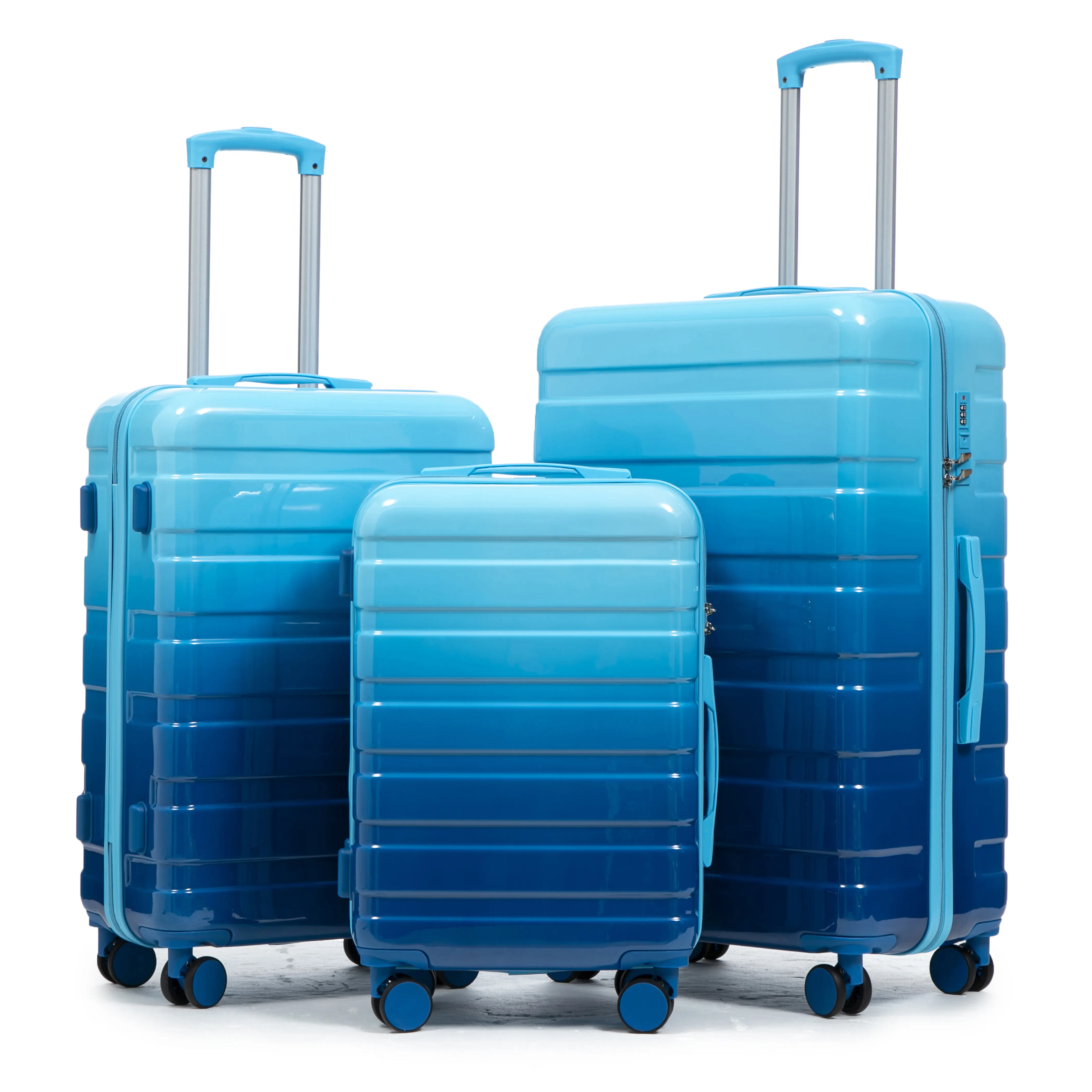 20"/24"/28" 3 pcs/set in PC Spinner Wheel Luggage, Carry on Suitcase, With Gradient Color and Combination Lock family use