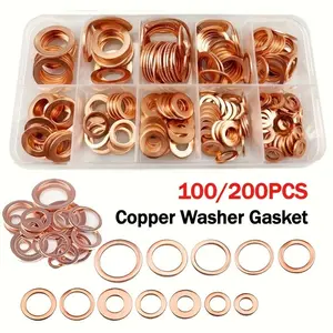 200/100 Copper Sealing Gasket Main Kit, Includes Flat Ring Seal, Nuts and Bolts Rod Tube Seal, Complete Set in Durable Box, Sealing Washers