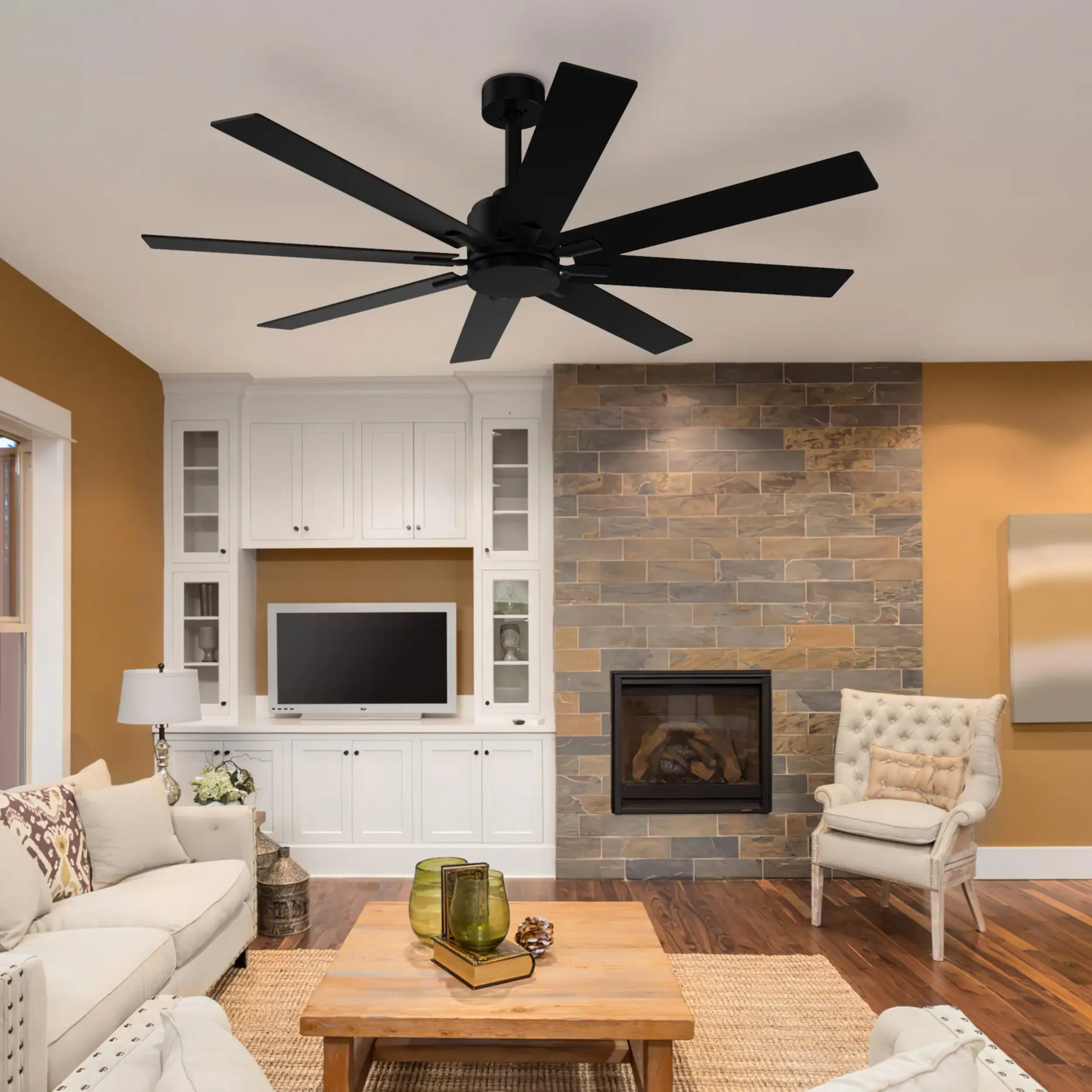 【No Lights】FUFU&GAGA 65" Indoor 8-Blades Wood Ceiling Fan with Remote Control Appliances Device