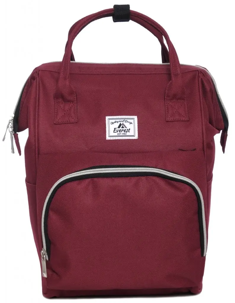Everest Convertible Mini Backpack Handbag for Adults, Casual 600D Polyester with Adjustable Shoulder Strap, 9 L, 13 x 8.5 x 6 in, Burgundy, Basic, Chic, Zipper, Mini Bag, Fish-Mouth, Everest Backpack, Multi-Purpose, Carry On Backpacks