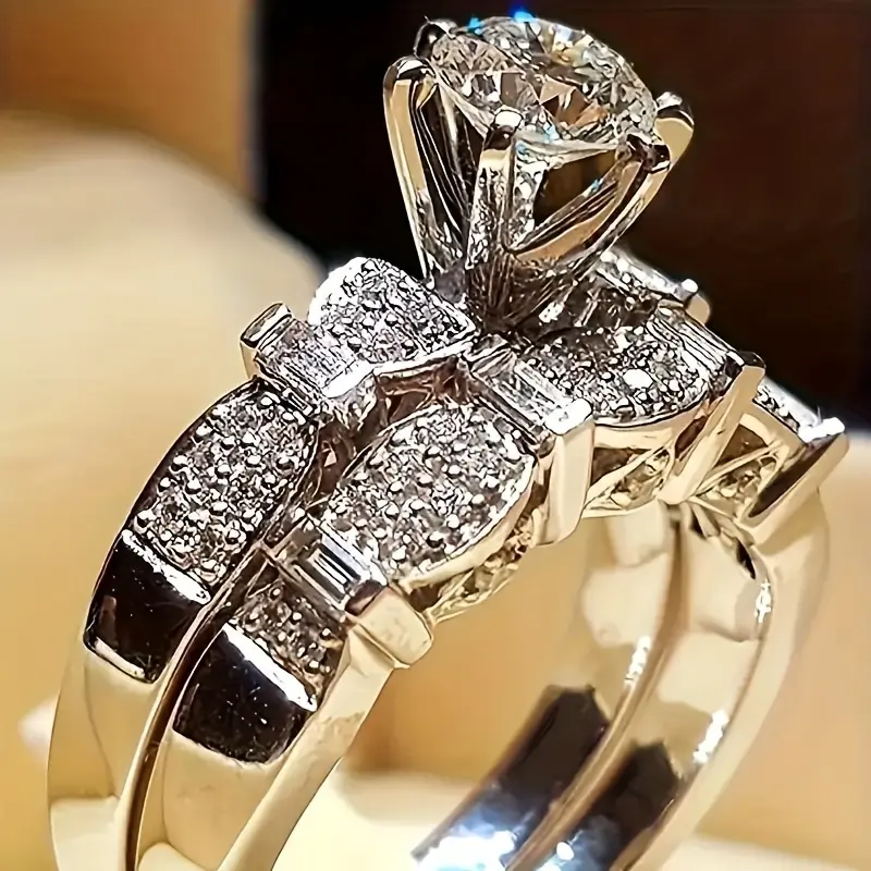 Elegant Round Cut White Sapphire Jewelry Ring for Women, Girls - Fashionable Alloy Band for Wedding or Engagement, Jewelry Rings, Sapphire Wedding Band, Marriage Rings