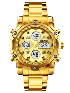 Unisex Metal Band Dual Display Watch, Multi-Time Zone, Chronograph, Countdown, Luminous, 30m Waterproof, Ideal for Business Travel