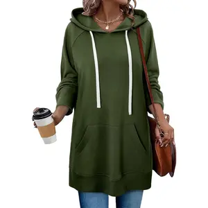 Women Oversized Sweatshirt Pullover Casual Split Hem Long Hoodie Dress with Kangaroo Pocket 2025 Fall