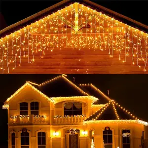 Halloween Christmas Lights Outdoor, 33ft 400 LED Icicle Lights for Outside, Plug in Curtain String Lights Twinkle Tree 8 Modes Waterproof for Patio Party Holiday Decorations Warm White