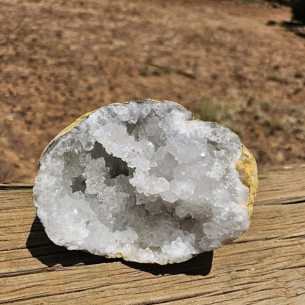 Pre-cut Open Geode - Natural Crystal Rock Specimen for Mineral Collection