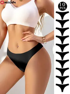 HOTCOM 10-Pack Seamless Thong Underwear, Panties, Soft Fuzzy Smooth Invisible Comfort, All Seasons Basic Casual Wear, Sizes S-2xl, Women's Daily Use