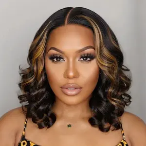 13x4 Highlight Lace Front Wigs Human Hair Highlight Brown and Black Bob Wig Human Hair Colored P 1B 30 Honey Blonde Bob Wigs Human Hair Pre Plucked Hairline 180 Density Bob Wigs For Women