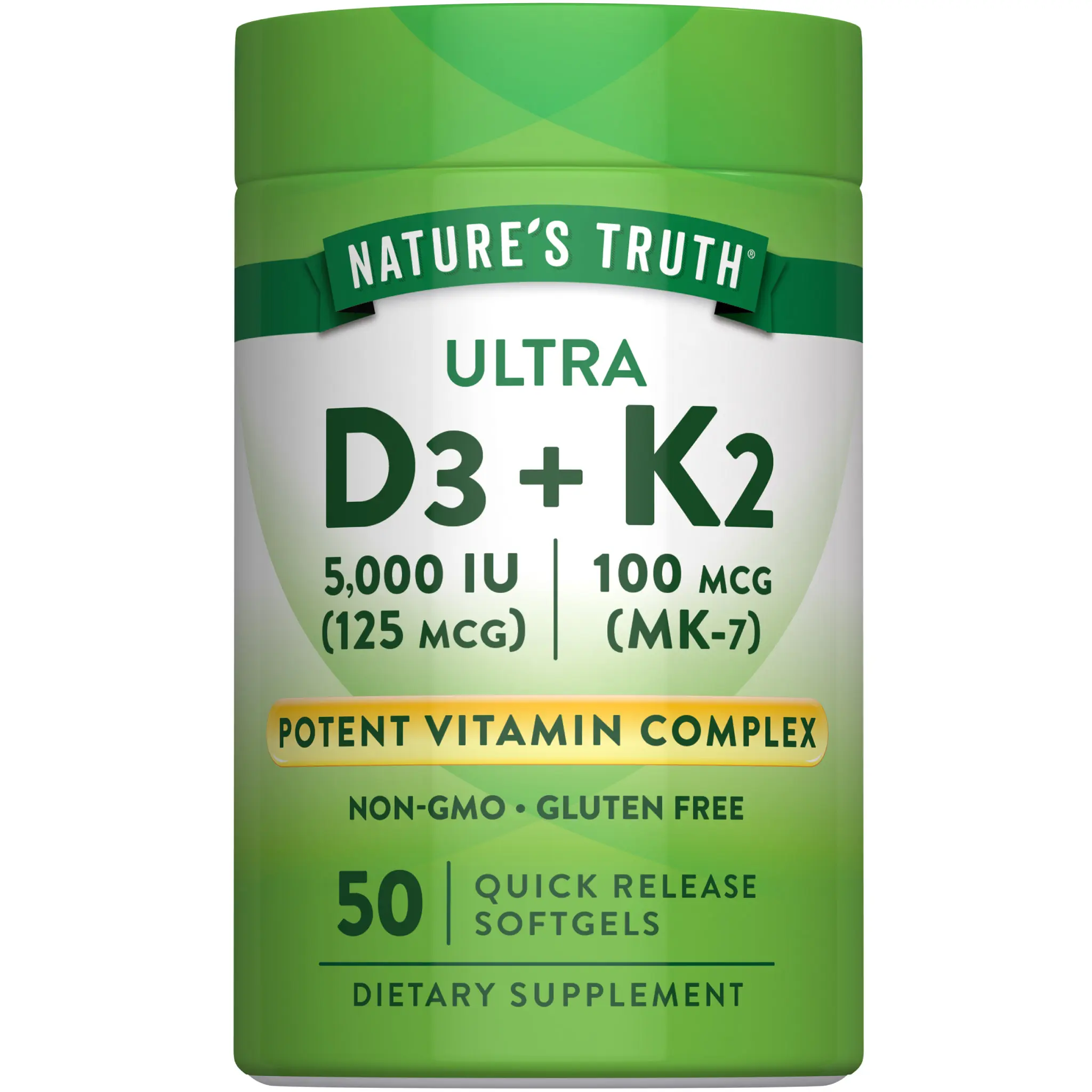 Nature's Truth Vitamin K2 100mcg + D3 5000IU - 50 Softgels - Non-GMO & Gluten Free Supplement Nature's Truth Vitamin K2 100mcg + D3 5000IU - 50 Softgels - Non-GMO & Gluten Free Supplement
