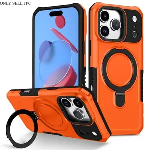 Luxury Anti-slip Frame Armor Magnetic Stand Phone Case For iPhone 17 16 15 14 13 12 11 Pro Max Plus Double Layer Protection Shockproof Back Cover