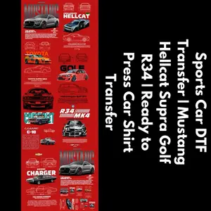 Sports Car DTF Transfer | Mustang Hellcat Supra Golf R34 | Ready to Press Car Shirt Transfer