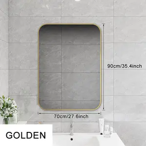 1pc 36x28 inch Bathroom Mirror, Rectangle Vanity Mirror On the Wall, Hanging Mirror Perfect for Bedroom, Entryway Living Room Gallery Wall, Black/Golden