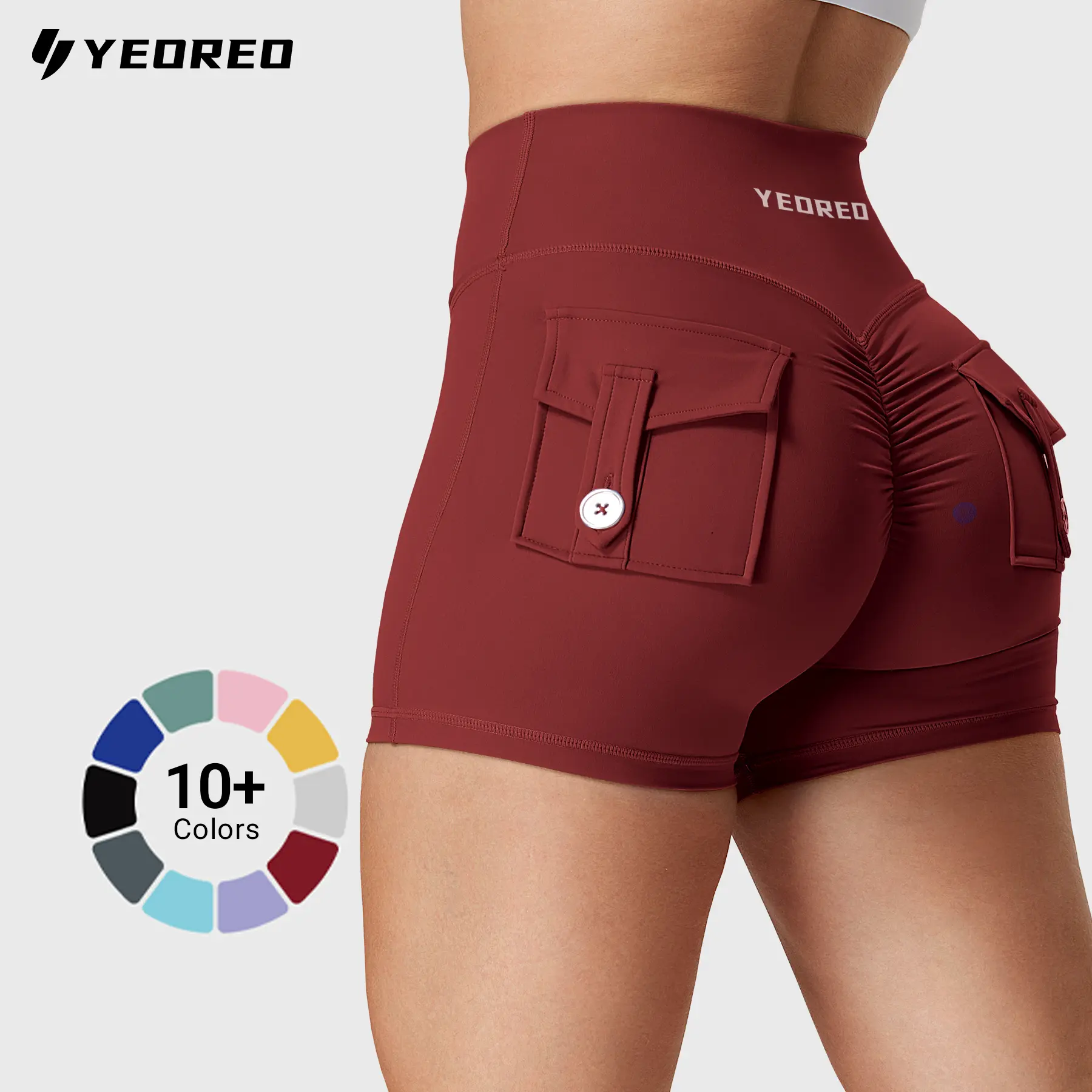 YEOREO Women's Criss Cross High Waisted Biker Shorts, Scrunch Butt Gym Shorts with Button Pockets, 25% Spandex for Biking, M, L, Stretch Activewear, Womens Only Gym Clothing, Clothes tiktokshopbacktoschool