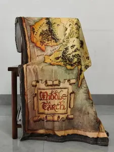 Vintage Middle Earth Map Fleece Blanket Map of Middle Earth Fan Gift For LOTR Fans Fleece Blanket, Middle Earth Blanket