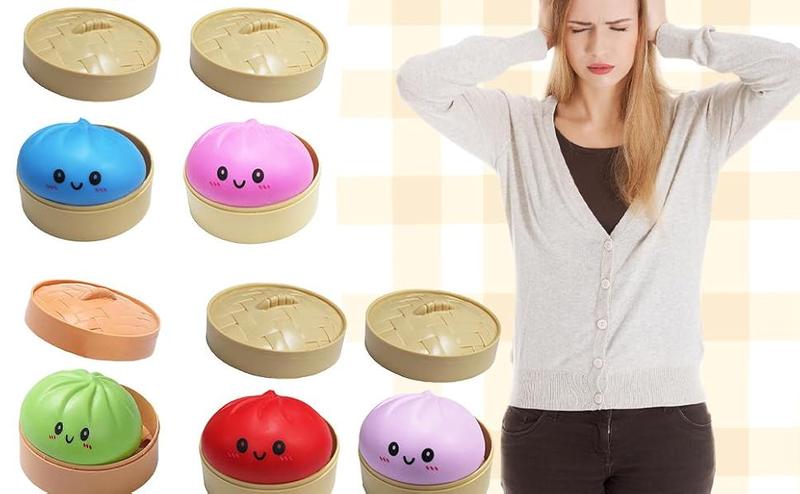 Mystery  Dumpling Squishy Stress Ball,  Jumbo Rainbow Mystery Squishy Bun Sensory Toys for Anxiety Relief Fidget, Soft Squeeze Toys for Adults & Kids with Food Steamer Stretchy Desk Toys Classroom Prizes & Party Favors