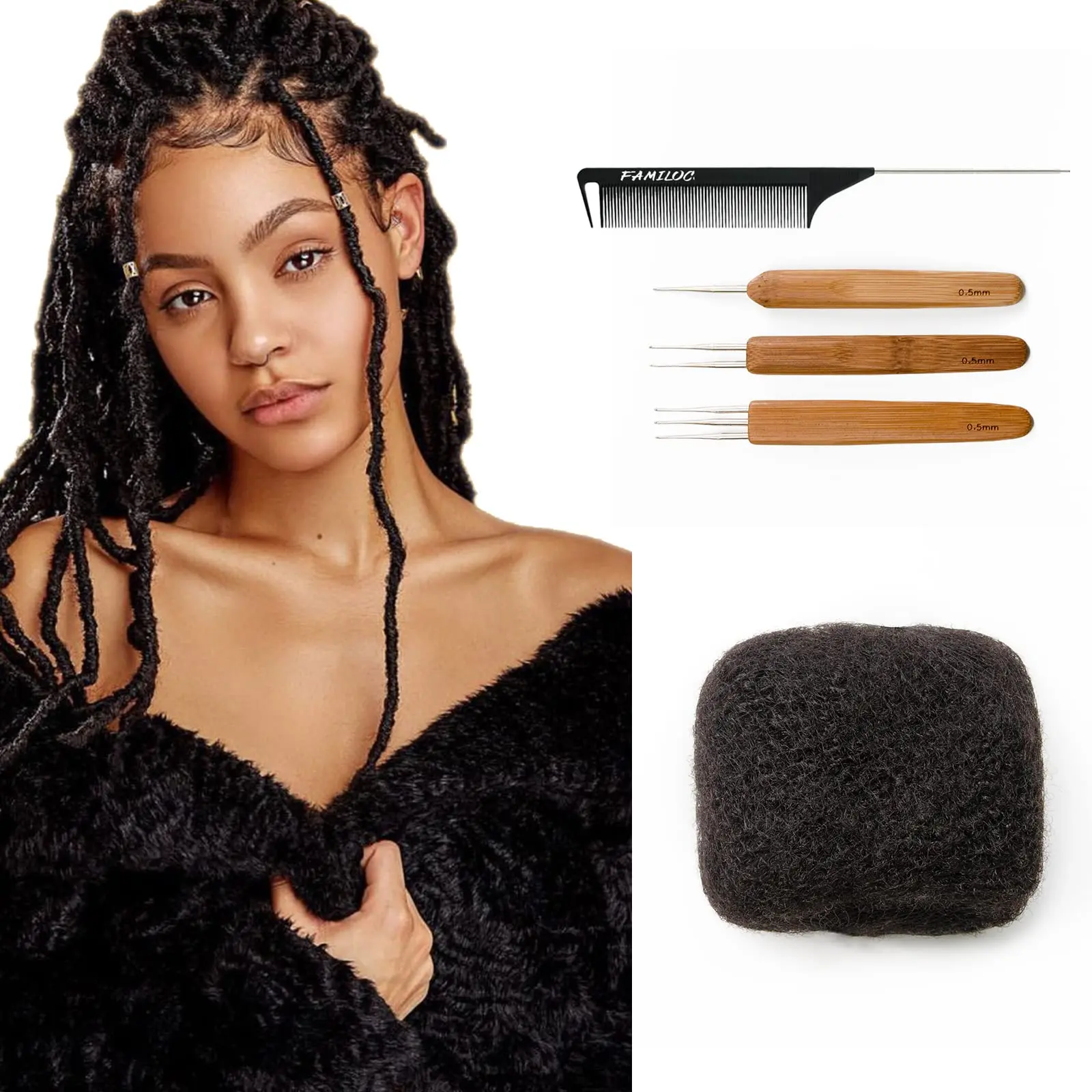 FAMILOCS Afro Kinky Bulk Human Hair for Dreadlocks Extensions Repair Locs,Twist Braiding Afro Kinky Human Hair 1 Pack 30 Gram Natural Black Color 10-20 inches