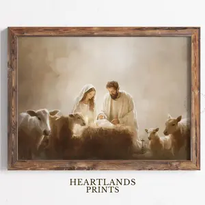 Serene Landscape Print of a Vintage Nativity Jesus Printing, Christian Artwork Christmas Nativity Jesus Wall Art, Room Decor, Unframed