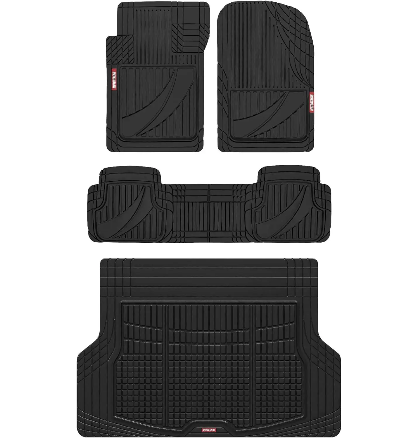 FlexTough Advanced Heavy Duty Black Rubber Car Floor Mats & Cargo Liner for SUV & Car Full Set - Universal Trim to Fit All Weather Automotive Floor Mat & Cargo Liners for SUV, Car, & Van