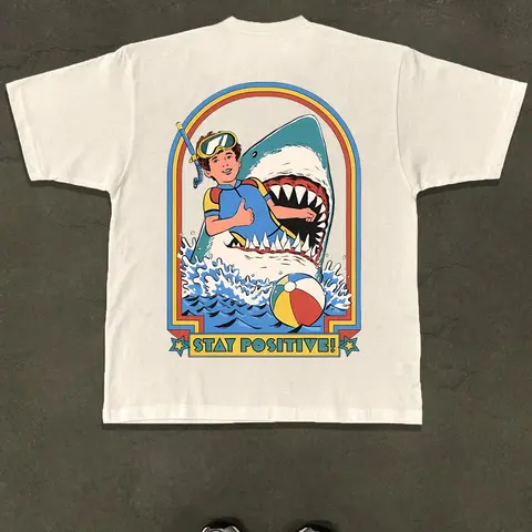 Men's Cartoon Shark Print Round Neck Casual Style Tee, Loose Oversized Casual Fashion Short Sleeve T-shirt for Daily Wear, Men's Clothes for All Seasons, Streetwear