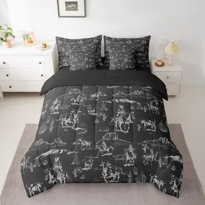 Wild West Cowboy Bedding Set,7 Pieces Bed in A Bag,Rodeo Cowboy Western Bed Sets with Comforter,Fitted Sheets,Flat Sheets,Pillow Shams and Pillowcases