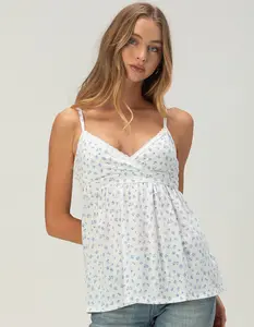 MADDEN GIRL Womens Ditsy Babydoll Top