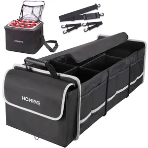 Homeve Extra Large Collapsible Trunk Organizer With Cooler Bag,3 Compartments Storage Organizer With Cover