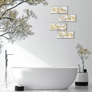4 Pcs White and Gold Bathroom Decor Wooden Rustic Marble Style Bathroom Accessories