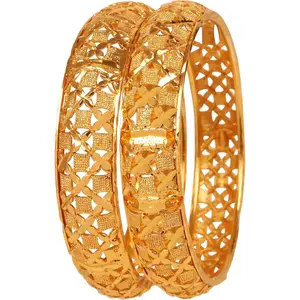 Golden Bangle Collection Indian Bollywood Desire Beautifully Carved Conch Shell Inspired Thick Designer Jewelry Bangle Bracelets. Set of 4. in Gold for Women