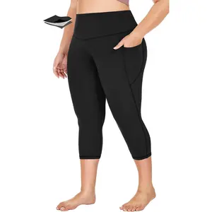 Heathyoga XL-6XL Plus Size Capri Leggings for Women with Pockets Tummy Control Capri Yoga Pants High Waisted Leggings