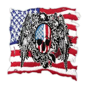 American Flag Skull, Jean Jacket Patches, Embroidered Iron On Patch, Embroidery Patch, Patches for Hats, Biker Accessories, Skull Applique