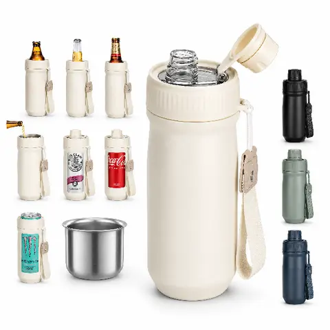 [MAXSO TikTokShopBackToSchool] 5-In-1 Stainless Steel Vacuum Insulated Can Cooler Tumbler, Detachable Drink Cover With Fizz Soda Lid, Leakproof Portable Holder For 12Oz 16Oz Regular Slim Cans, Bottled Beer & Tea