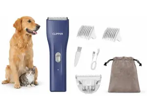 Pet Hair Clipper 7500 RPM Motor IPX7 Waterproof Low Noise Cordless Rechargeable Grooming Trimmer for Dogs Cats with Thick Coat