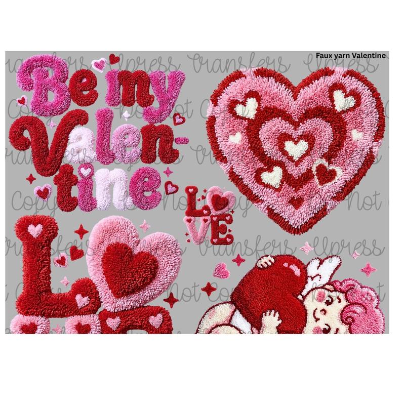 Faux Yarn Valentine Mini DTF Transfer Gang Sheet 24.5" wide x 36" long Direct To Film