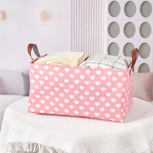 Rec Heart Print Box Hamper Storage Basket Collapsible Organizer Bin Gift Shelf Baskets for Home and Kitchen Storage