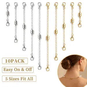 Magnetic Necklace Extender Clasps Set, Gold & Silver Necklace Extenders with Strong Magnetic Lobster Clasp, Easy Adjustable Jewelry Clasp for Women