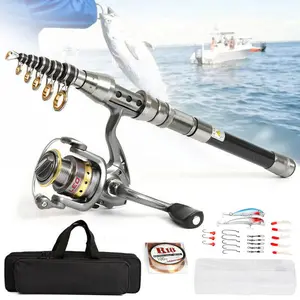 Fishing Rod Set, Full Set Telescopic Rod Reel Combo, All-in-one Carbon Fiber Rod Pole with Accessories and Storage Bag for Outdoor, 1.5m - 2.1m Length